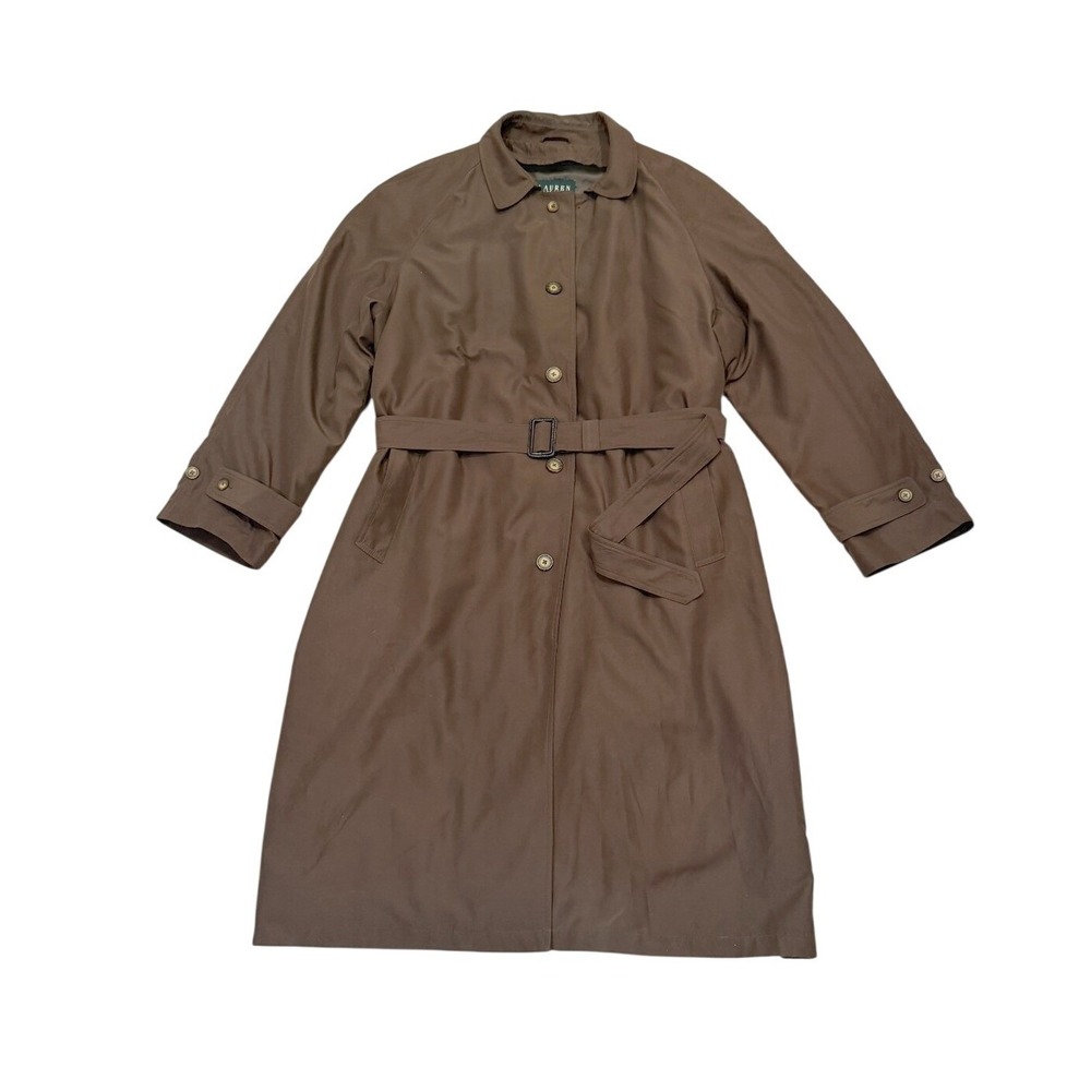 Ralph Lauren Mens 50XL Brown Trench Raincoat Belted Removable Wool Blend Liner